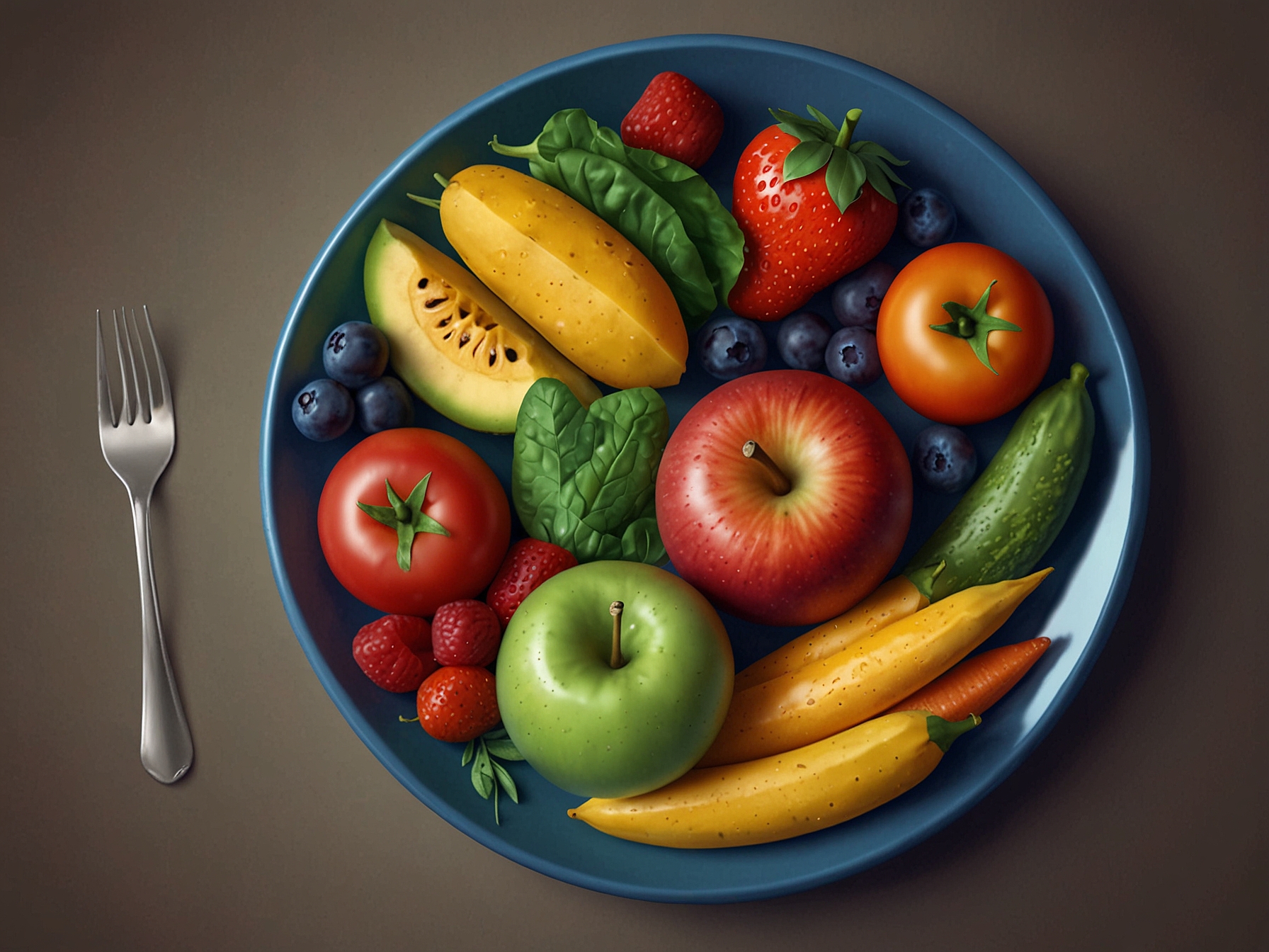 A colorful plate filled with fresh fruits and vegetables, promoting a balanced diet. The vibrant colors symbolize the importance of nutrition in maintaining a healthy body.