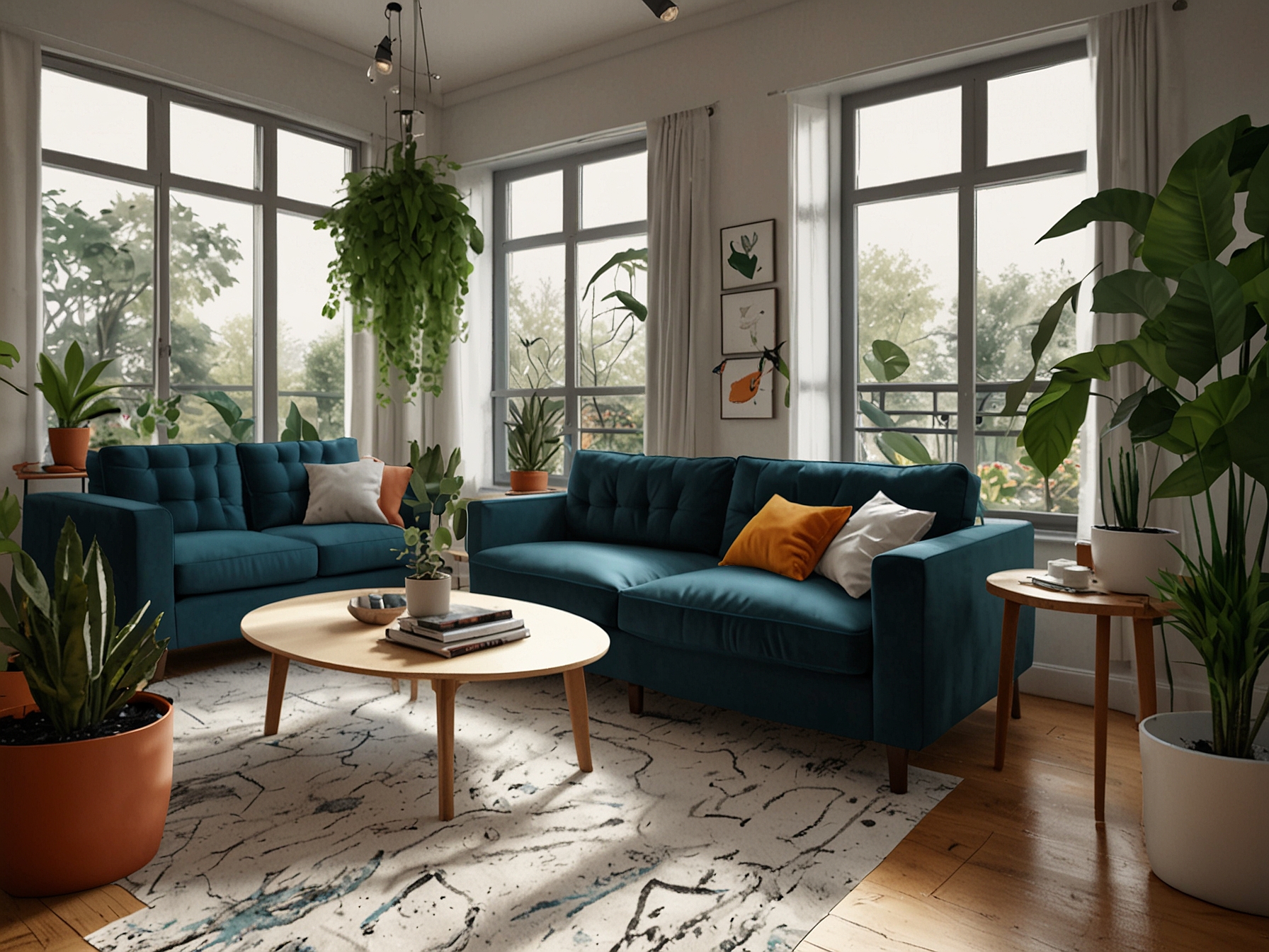 A vibrant living room filled with indoor plants, providing a fresh and lively environment that energizes and connects with nature.