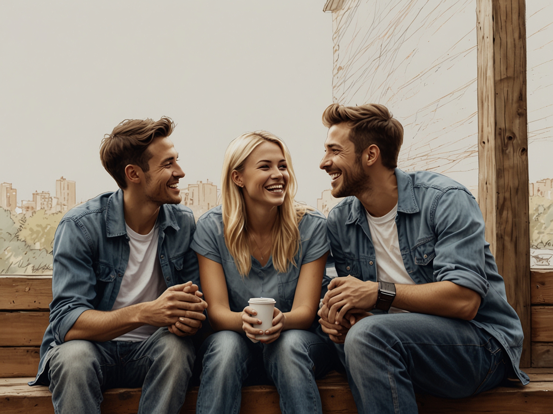 A group of friends sitting together, sharing stories and laughter, showing the importance of communication and support in overcoming personal struggles.