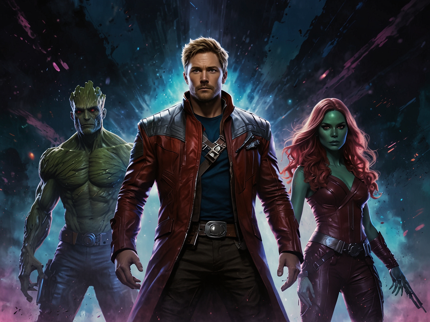 Action-packed moment from 'Guardians of the Galaxy Vol. 3', featuring a dynamic confrontation between beloved characters, illustrating a thrilling Marvel adventure.