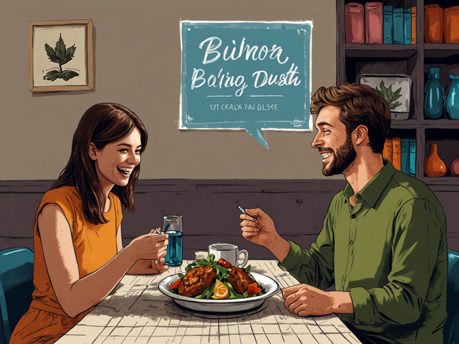 A social media post featuring a delicious dish with a witty caption, engaging friends to comment and interact, illustrating creative ways to flirt online.