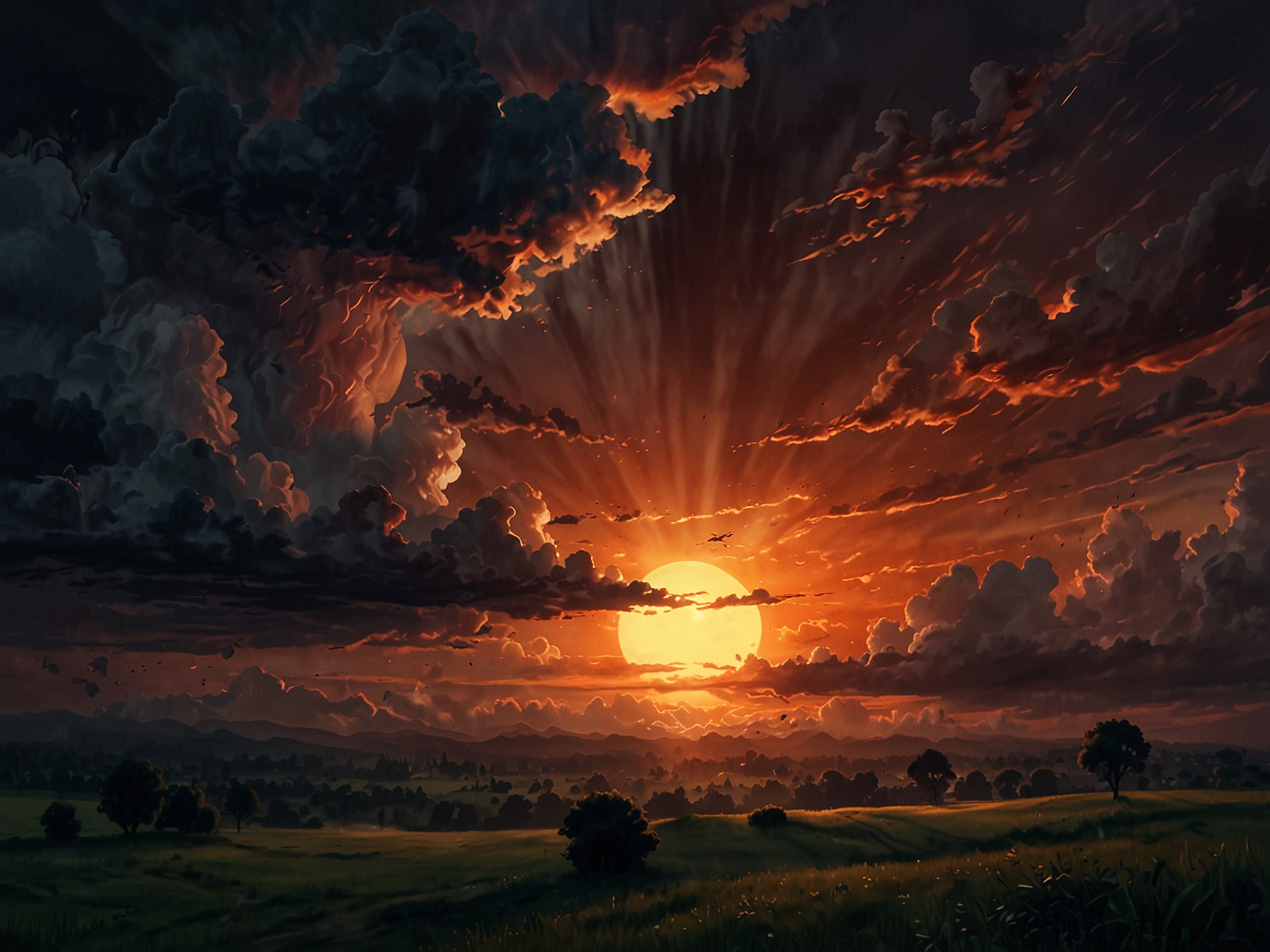 A glowing sunset breaking through dark clouds, symbolizing hope and the understanding that emotions, even sadness, are temporary and allow for personal growth.