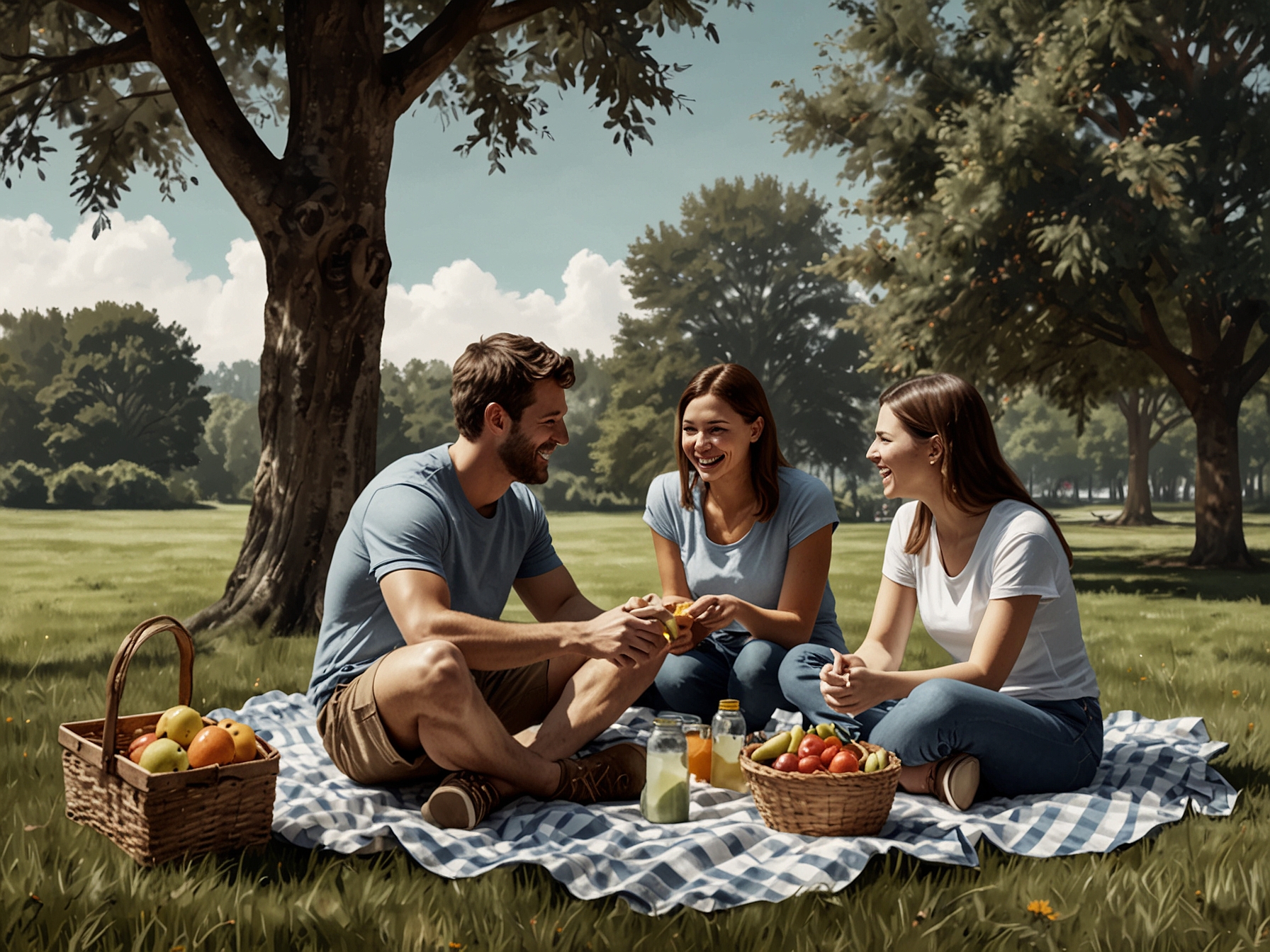 A group of friends enjoying a picnic outdoors, illustrating how maintaining a balance between fitness and leisure can enhance life satisfaction and well-being.