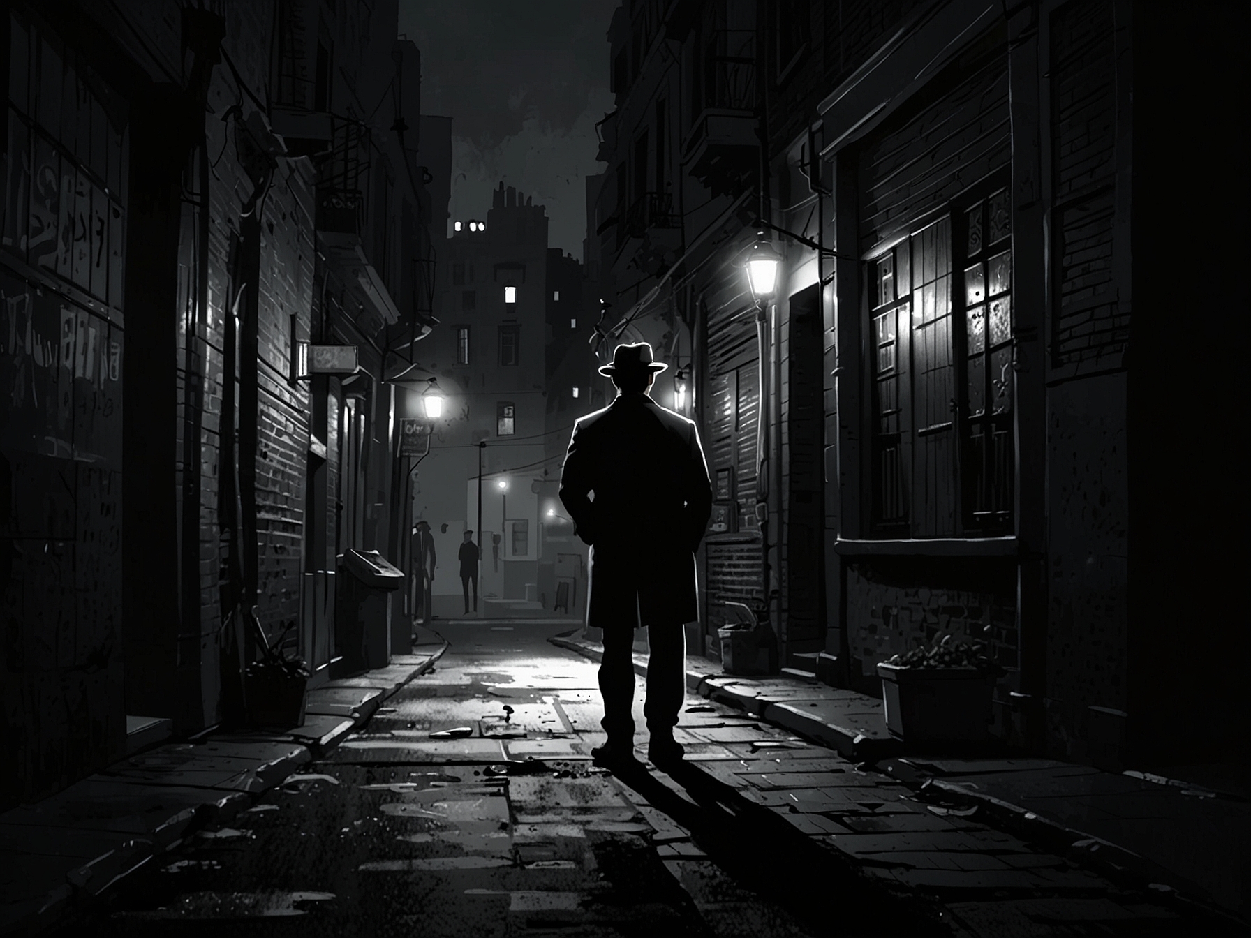 A suspenseful moment from 'Kẻ Vô Hình', showing a detective uncovering clues about a mysterious figure in a dimly lit city alley, reflecting the film's gripping narrative.