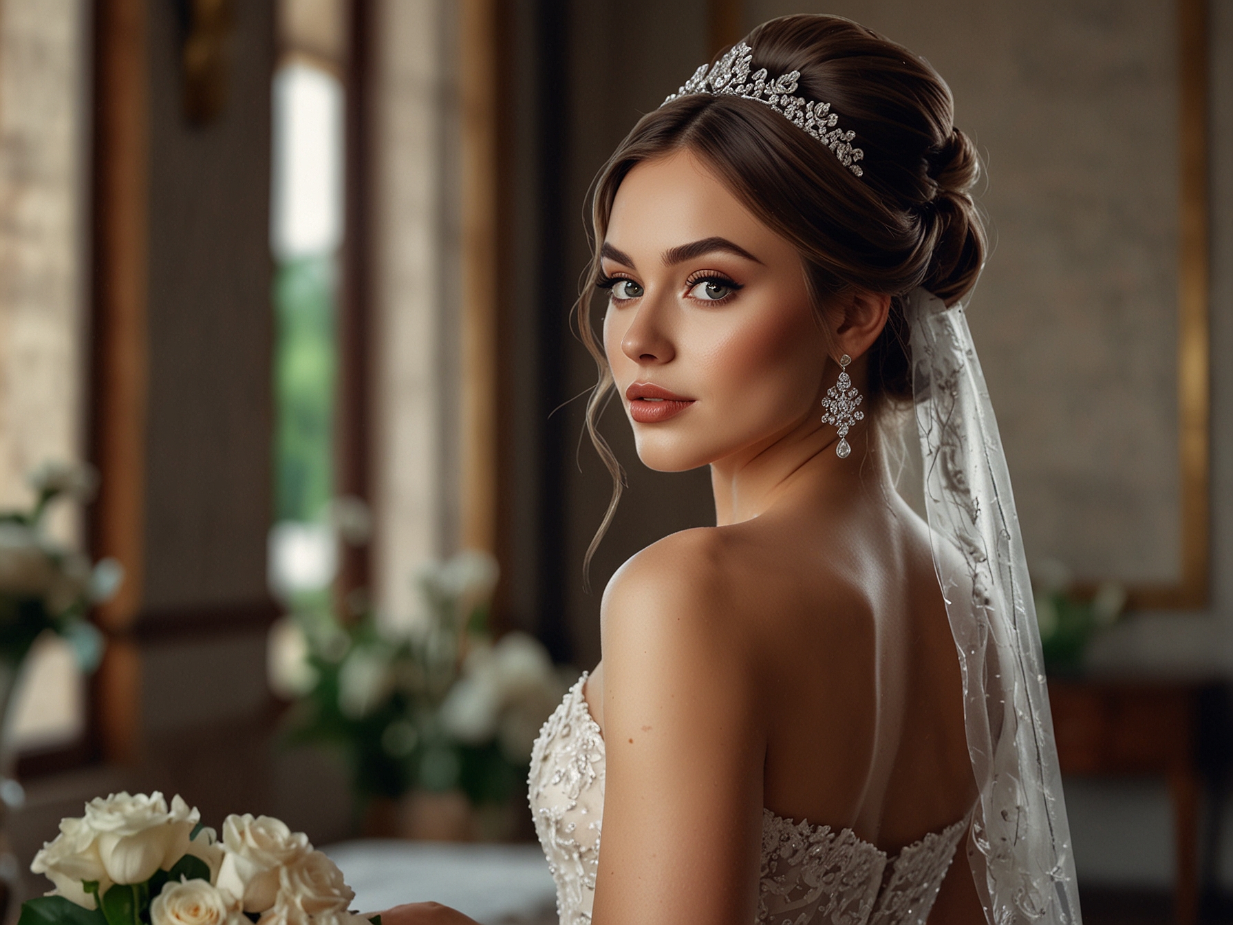 A beautifully set wedding scene where guests showcase their elegant makeup looks, highlighting the artistic expression involved in preparing for special occasions and cultural significance.