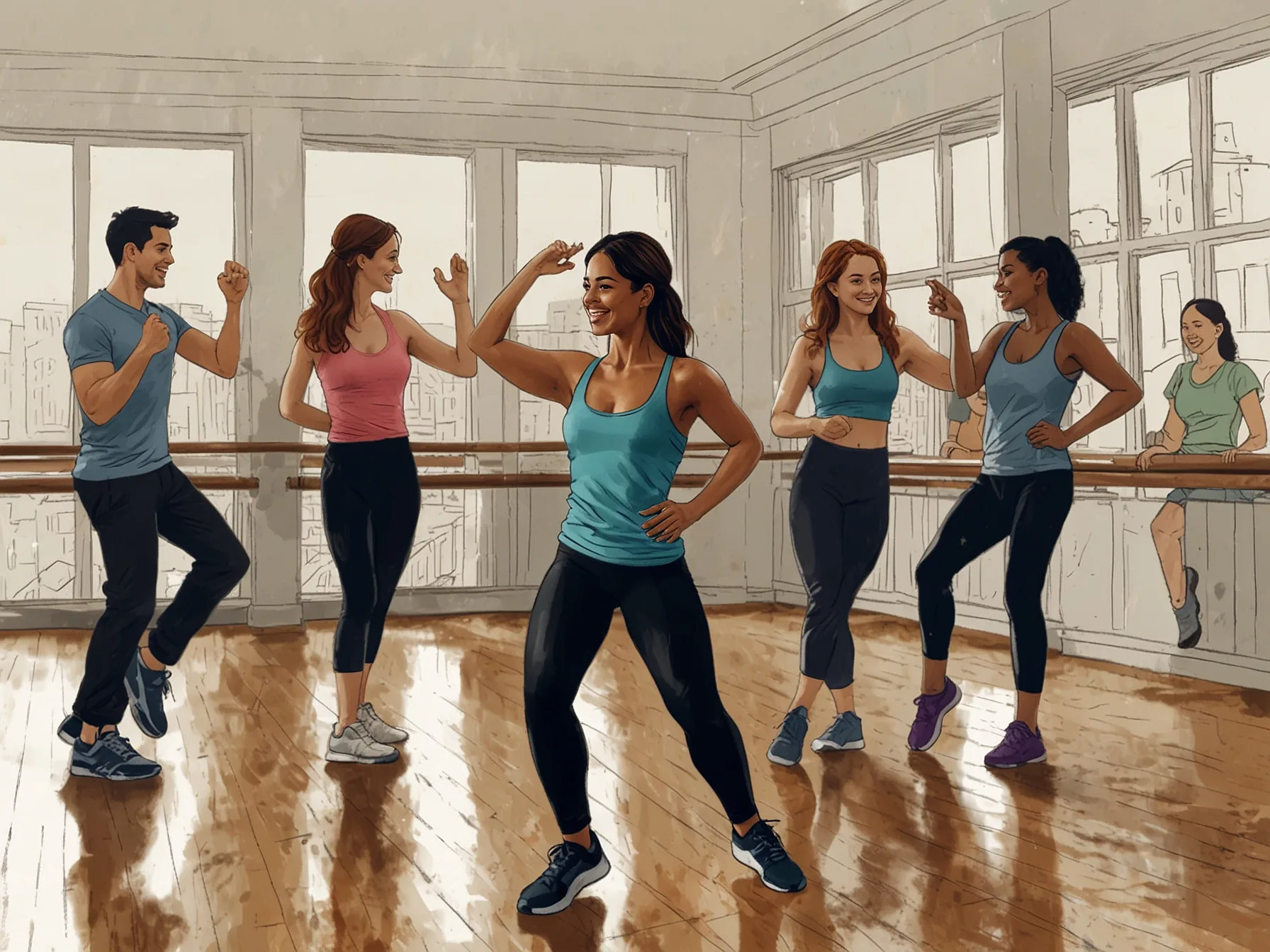 A group of people are enjoying a fun dance class, highlighting how fitness can be exciting and social, rather than a chore.