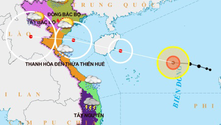 Vị trí và hướng di chuyển bão số 7 - Ảnh: Trung tâm dự báo khí tượng thủy văn quốc gia