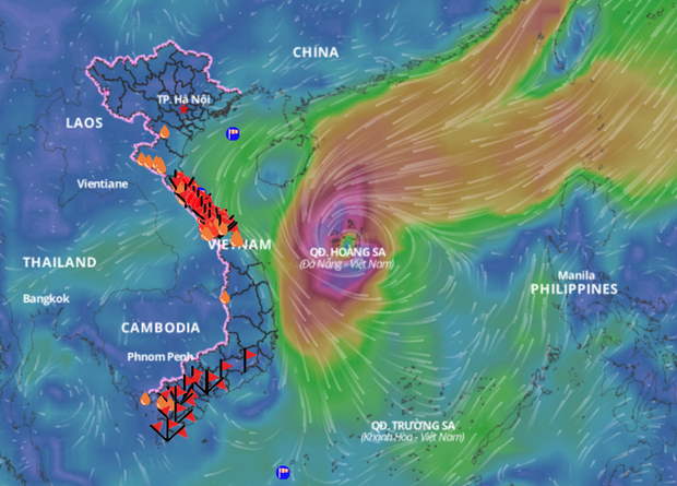 Áp thấp nhiệt đới/bão trên biển Đông vào 24/10 tới (Mô hình chạy theo hệ thống giám sát thiên tai Việt Nam)