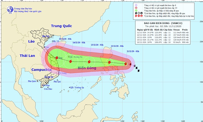 Bão Vamco có khả năng mạnh thêm, di chuyển theo hướng Tây Tây Bắc