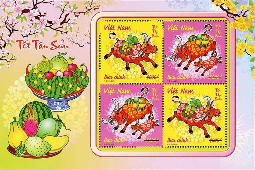 Bộ tem Tết Tân Sửu, gồm 2 mẫu tem và 1 blốc.