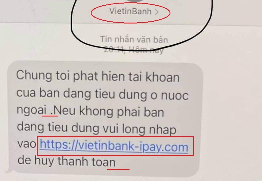 Tin nhắn lừa đảo giả mạo VietinBank được gửi từ VietinBanh