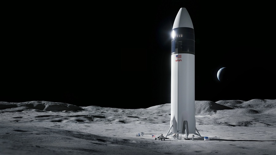 Hình ảnh minh họa về tàu đổ bộ lên mặt trăng Starship của công ty SpaceX - Ảnh: SPACEX