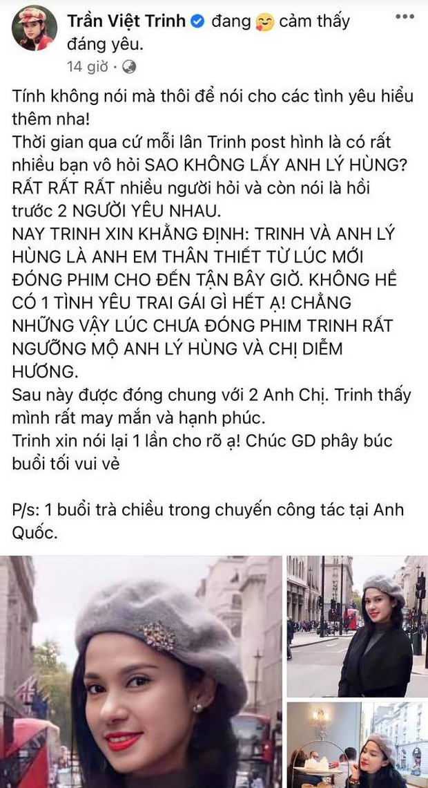 Việt Trinh chỉ xem nghệ sĩ Lý Hùng là bạn diễn, là người anh thân thiết.