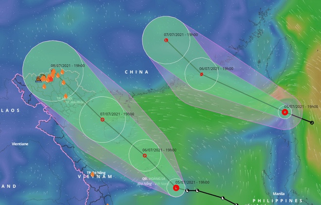 Vùng áp thấp và áp thấp nhiệt đới khả năng mạnh thành bão. Ảnh: VNDMS.