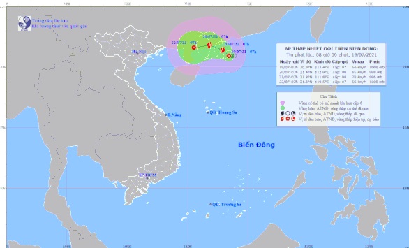 Vị trí và hướng di chuyển của áp thấp nhiệt đới - Ảnh: Trung tâm Dự báo khí tượng thủy văn quốc gia