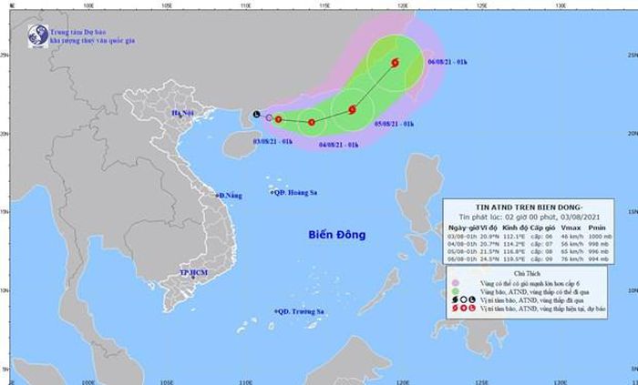 Đường đi và vị trí của áp thấp nhiệt đới. (Nguồn: nchmf.gov.vn)