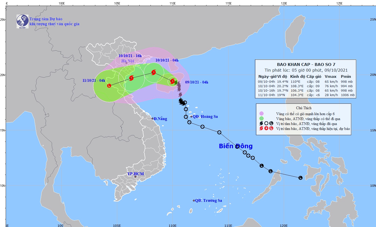 Vùng biển từ Hải Phòng đến Hà Tĩnh sẽ bị ảnh hưởng bởi bão số 7, gió giật cấp 10 - Ảnh: TTDBKTTVQG