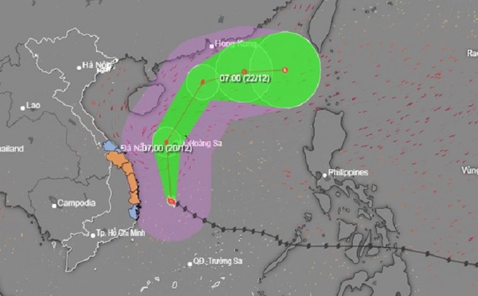 Vị trí và hướng di chuyển bão Rai - Ảnh: NCHMF