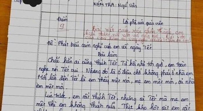 Bài văn chê Tết của học sinh được cô giáo chấm 9 điểm thu hút cộng đồng mạng