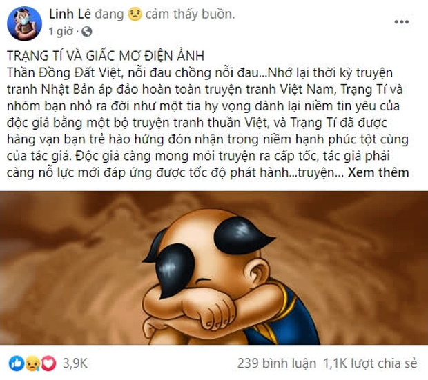 Bài đăng của họa sĩ Lê Linh nhận được hơn 1000 lượt chia sẻ và hàng trăm bình luận.
