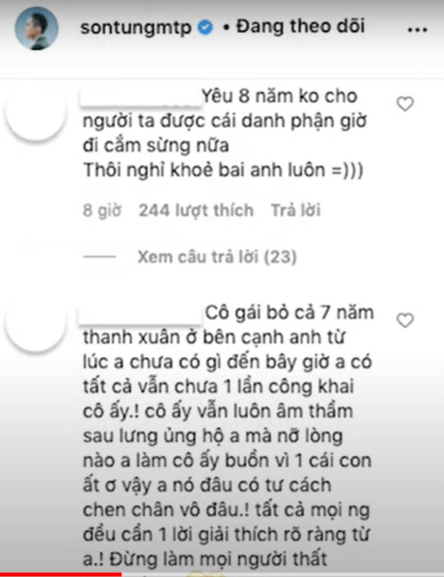 Trên tất cả các trang mạng xã hội của Sơn Tùng ngập tràn những dòng bình luận bày tỏ nỗi thất vọng.