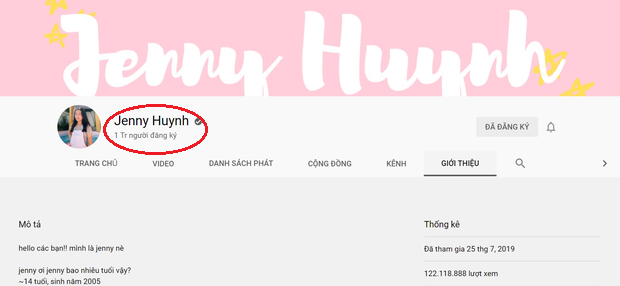 Kênh Youtube Jenny Huynh cán mốc'khủng' 1 triệu người đăng ký.