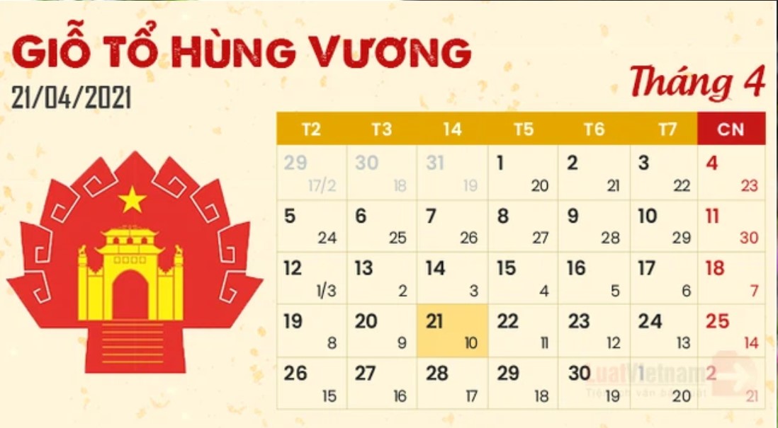 21/4 dương lịch sẽ là ngày giổ tổ Hùng Vương năm nay.