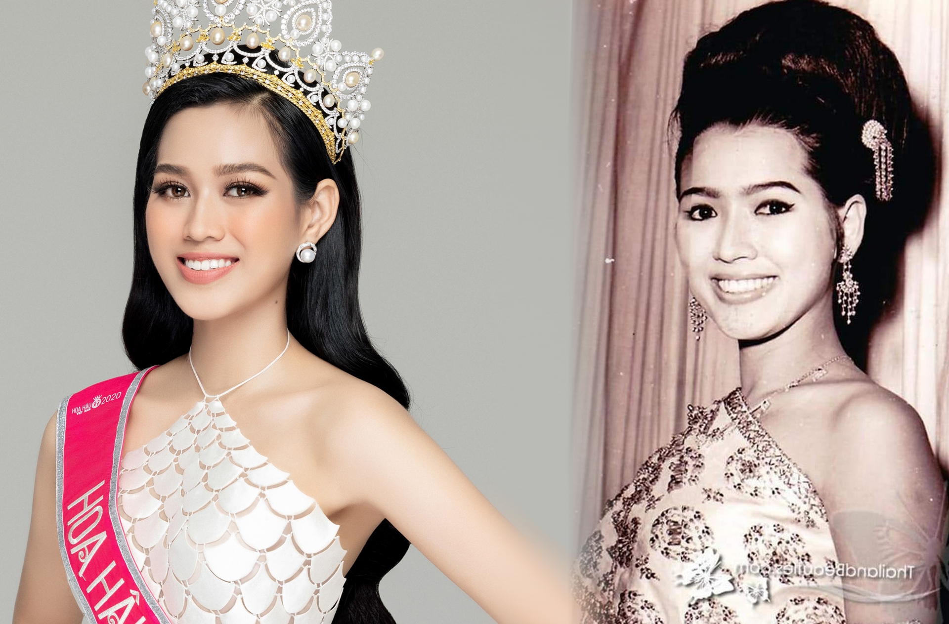 Đỗ Thị Hà (trái) trông cứ như chị em với Miss Universe 1965: Apasra Hongsakula.