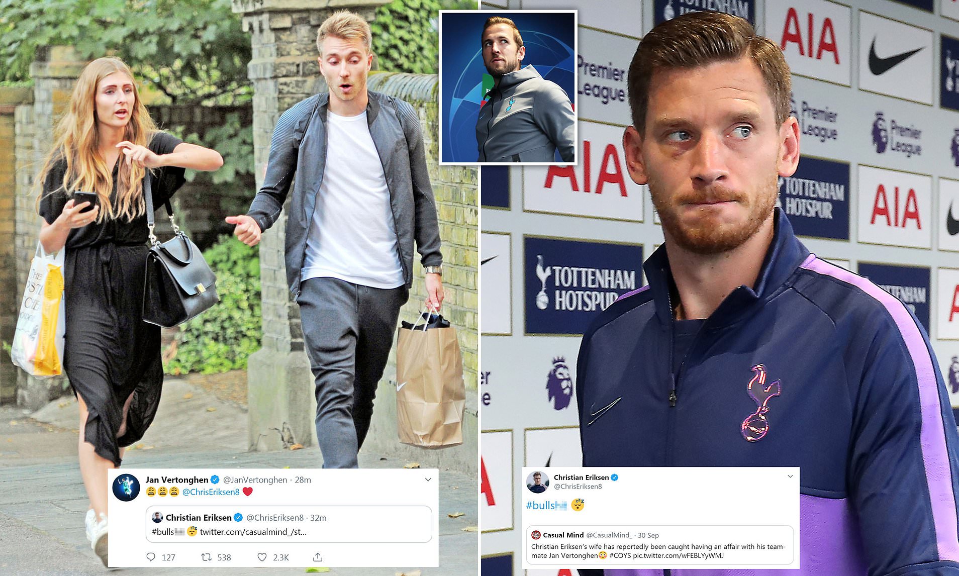 Tin đồn thêu dệt về chuyện bạn gái Eriksen ngoại tình với Vertonghen, đồng đội của anh tại Tottenham và đội tuyển Bỉ.