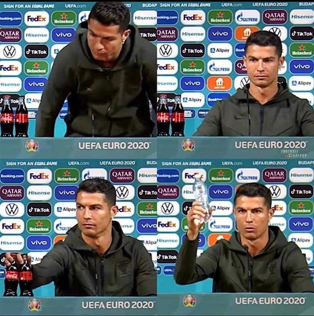 Câu chuyện EURO: Ronaldo, chai nước trên bàn họp báo và nỗi buồn vui nhà tài trợ.