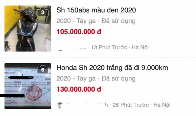Giá bán chủ xe Honda SH cũ được rao trên kênh bán hàng online.