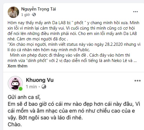 Nguyễn Trọng Tài của HongKong 1 thì lên tiếng đồng cảm với Da LAB.