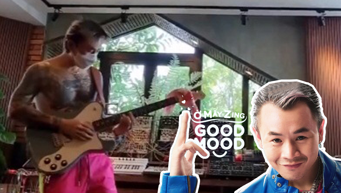 Binz ở nhà khoe tài chơi guitar điện 'xịn sò', diện quần hồng khoe khéo body nhưng không quên nhắc tới hình ảnh 'người ấy'