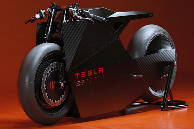 Mê mẩn mẫu concept xe mô tô điện Tesla đậm hơi thở tương lai do fanmade
