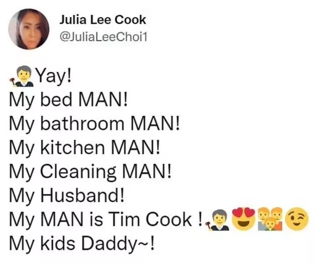 Tự gọi Tim Cook là chồng, là cha của các con mình.