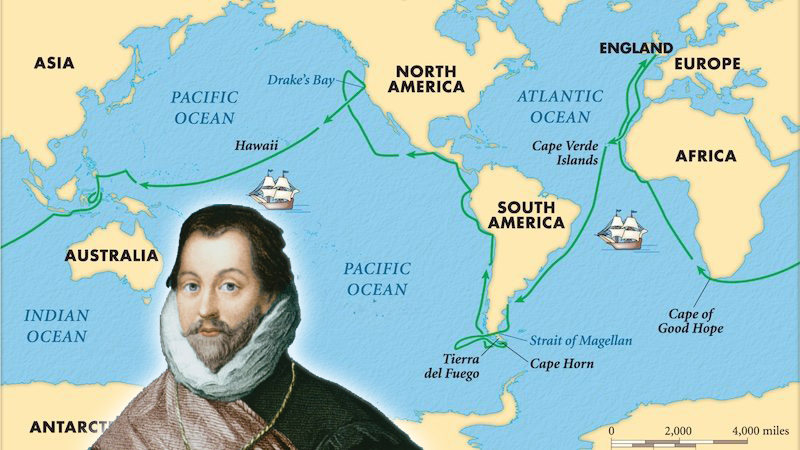 Hành trình vòng quanh thế giới bằng đường hàng hải của Francis Drake.