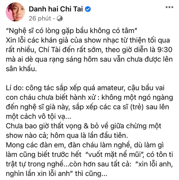 Nguyên văn bài viết của nghệ sĩ Chí Tài.