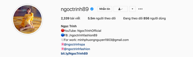 Instagram Ngọc Trinh cán mốc 5,5 triệu theo dõi.