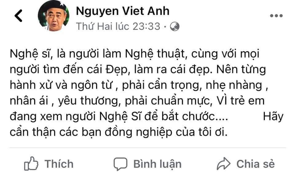 NSND Việt Anh cũng đã lên tiếng về vấn đề hành xử của người nghệ sĩ.