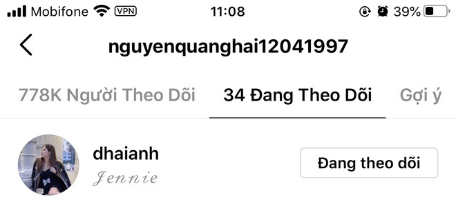 Quang Hải 'follow' cô gái lạ trên Instagram.