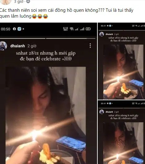 Hải Anh vừa đăng tải lên story khoảnh khắc đón sinh nhật muộn cùng với một chàng trai giấu mặt.