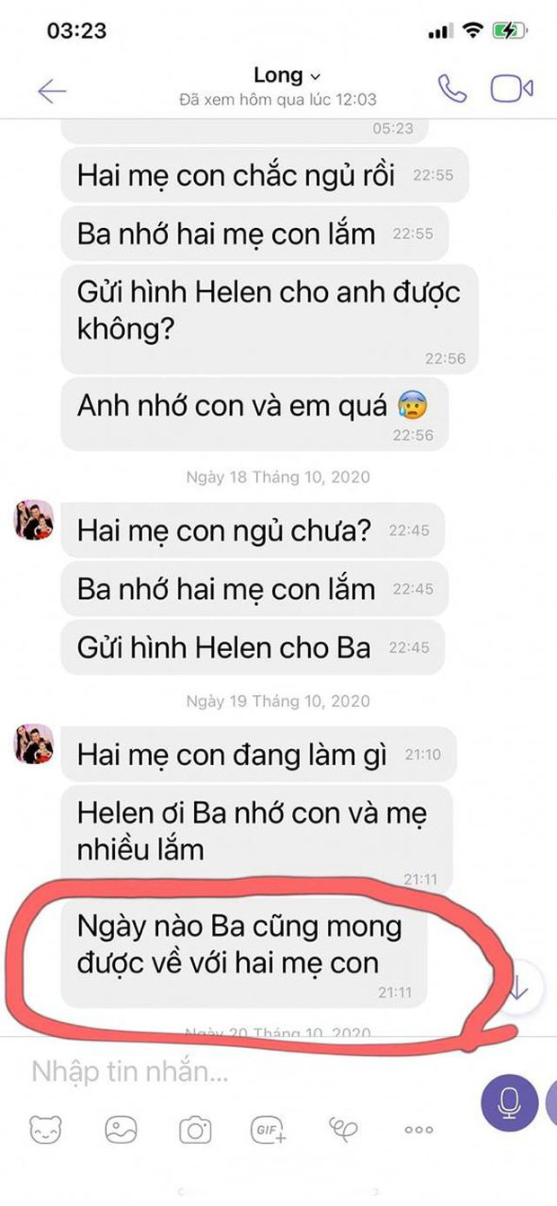 Những dòng tin nhắn đầy xúc động của Vân Quang Long gửi vợ lúc còn sống.