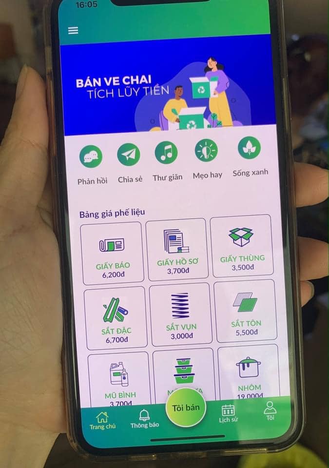 Một số app mua bán ve chai ra đời nhằm kết nối giữa người bán phế liệu với người thu gom.