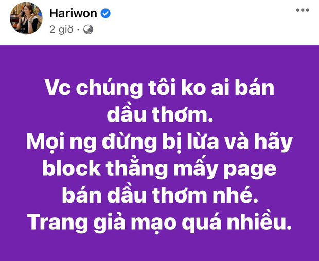 Hari Won cảnh báo giả mạo trên trang cá nhân