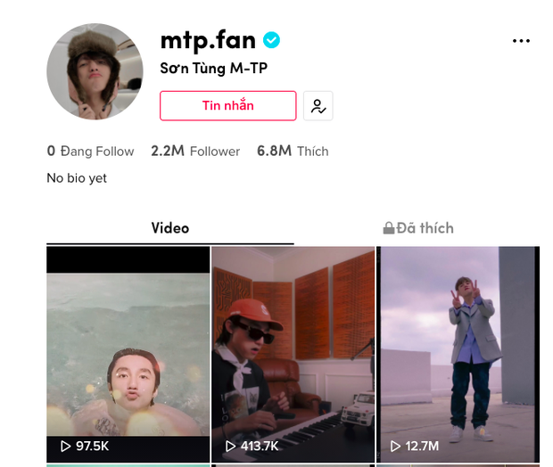Tài khoản TikTok của Sơn Tùng M-TP có được đặt tên là 'mtp.fan' và có dấu tick xanh.