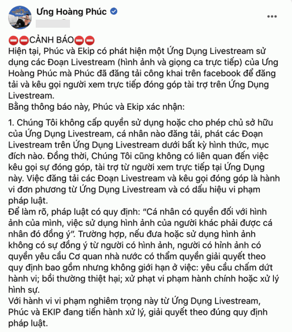 Ưng Hoàng Phúc lên tiếng khi bị dùng hình ảnh trái phép