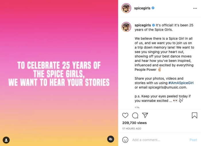 Thông báo của nhóm nhạc Spice Girls trên mạng xã hội