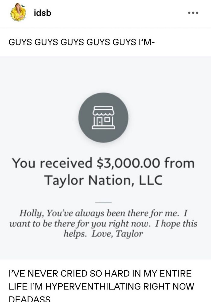 Tài khoản Holly Turner chia sẻ nhận được 'phép màu' cô nhận được từ Taylor Swift