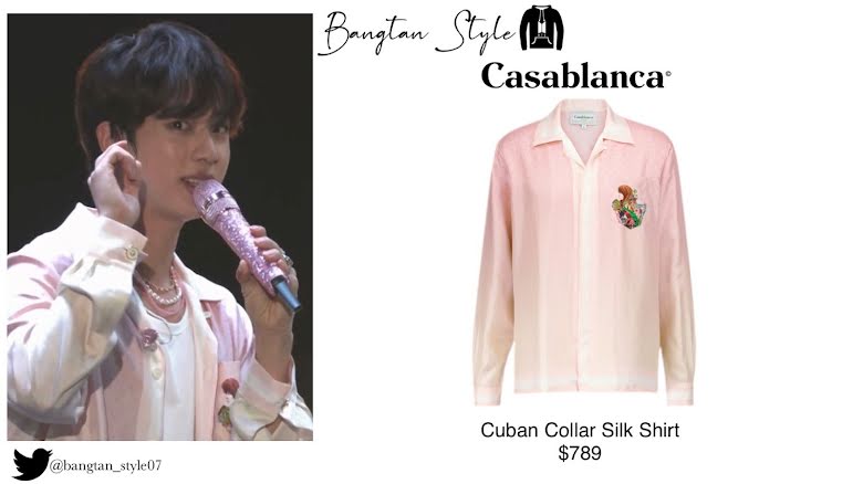 Một bộ trang phục khác của Jin là áo sơ mi lụa Cuba có cổ đến từ thương hiệu Casablanca với giá $ 789 USD.