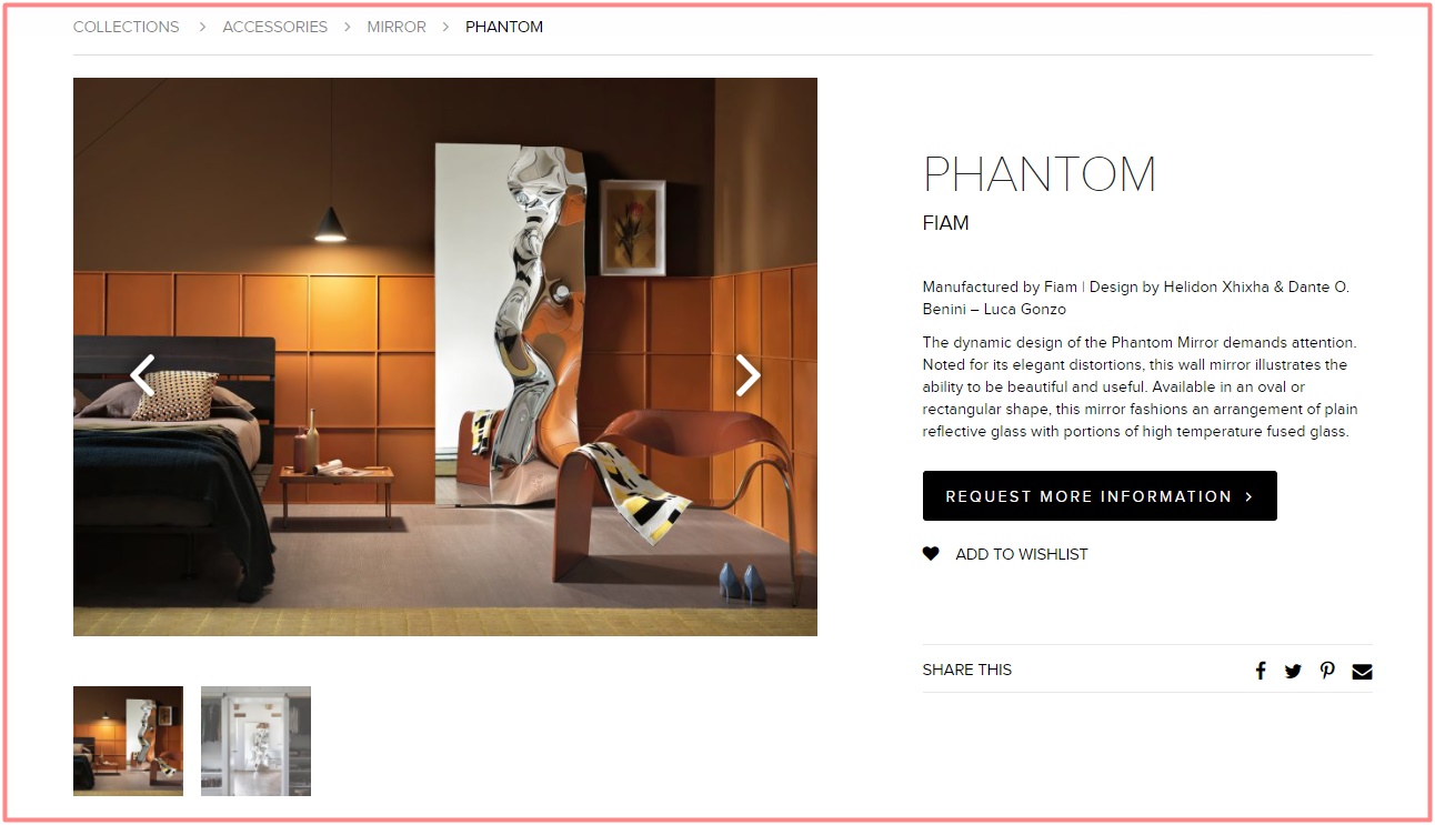 Chiếc gương mà Tóc Tiên mới mua có tên gọi Phantom được sản xuất bởi Fiam, thiết kế bởi Helidon Xhixha, Dante O. Benini và Luca Gonzo.